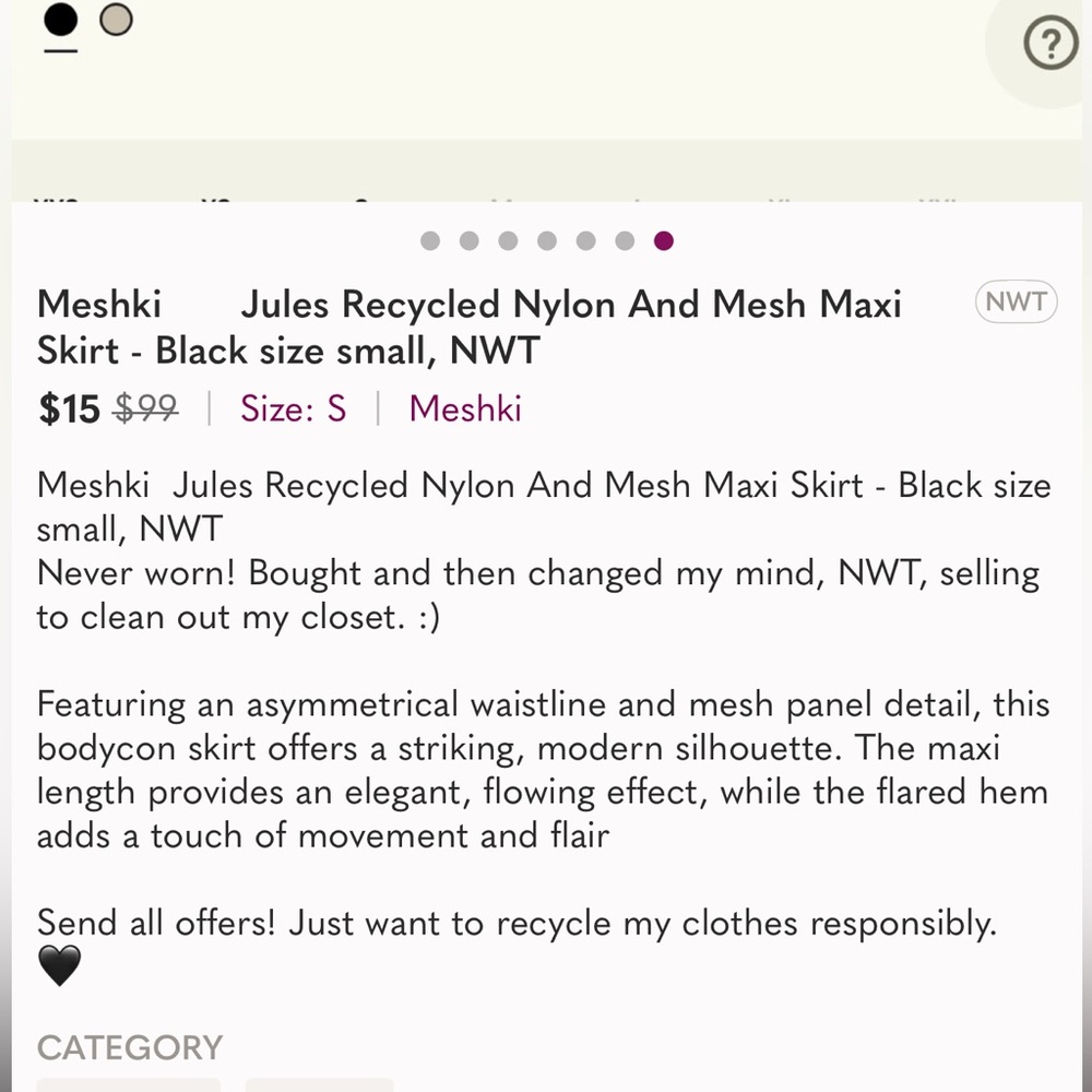 Meshki Jules Recycled Nylon And Mesh Maxi Skirt - Black size small, NWT - Picture 8 of 8